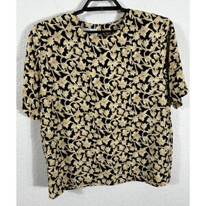 Vintage 90s Impressions Top Size L Polyester Short Sleeve Multicolor Floral Boxy